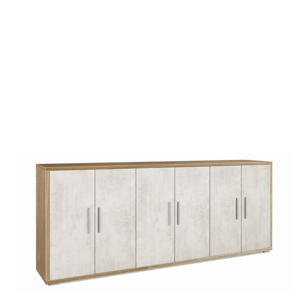 foto del prodotto madia credenza mobile 6 ante 203x41x84hcm in kit di montaggio colore noce stelvio e ossido bianco