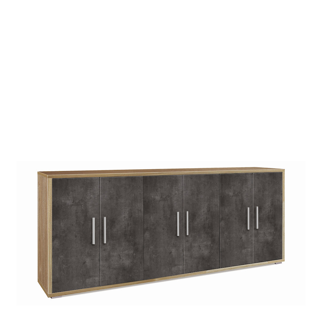foto del prodotto madia credenza mobile 6 ante 203x41x84hcm in kit di montaggio colore noce stelvio e ossido nero