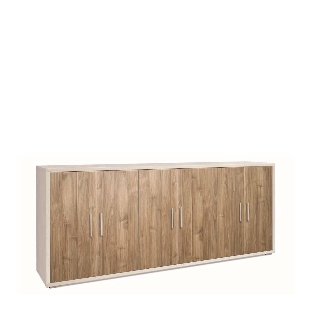 foto del prodotto madia credenza mobile 6 ante 203x41x84hcm in kit di montaggio colore ossido bianco e noce stelvio