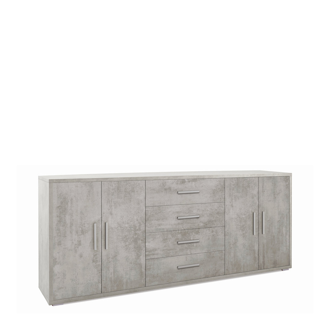 foto del prodotto madia credenza mobile con 4 ante e 4 cassetti 203x41x84h cm in kit di montaggio colore cemento