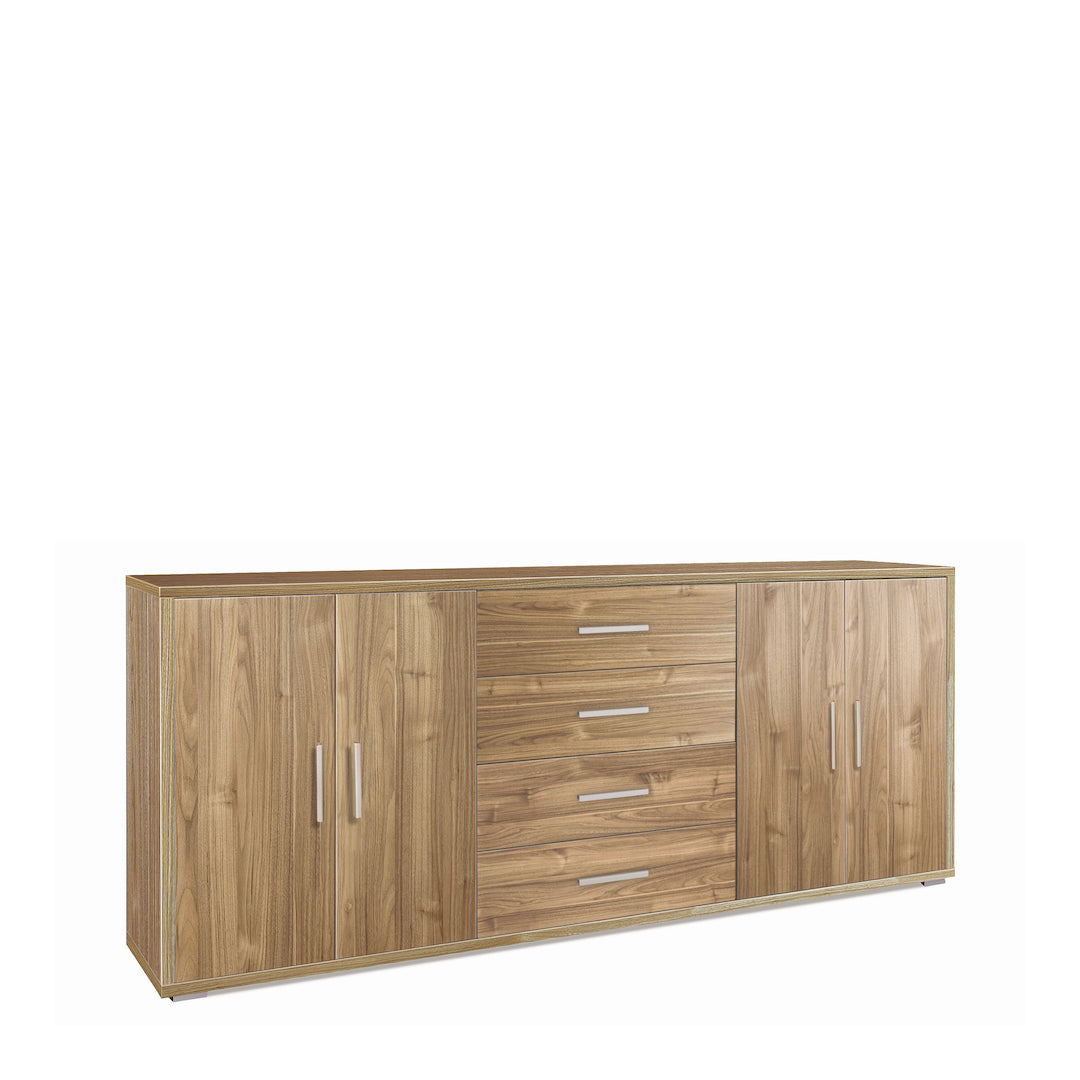 foto del prodotto madia credenza mobile con 4 ante e 4 cassetti 203x41x84h cm in kit di montaggio colore noce stelvio