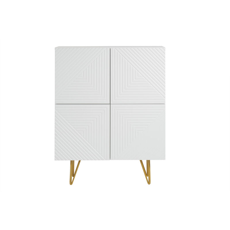 foto del prodotto madia design con incisioni bianco opaco e metallo dorato 4 ante l86 cm ozen