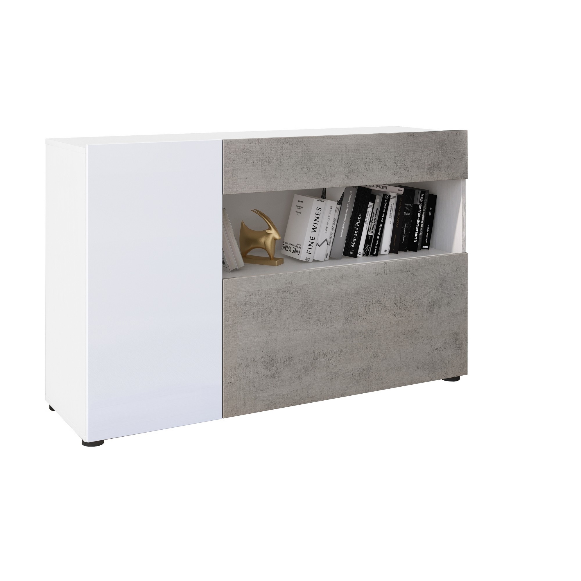 foto del prodotto madia effetto legno finitura larice bianco cm. h.81 x l.130 x p.41