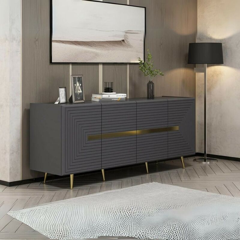 foto del prodotto madia in legno 180 cm con 4 ante colore antracite e particolari oro jose