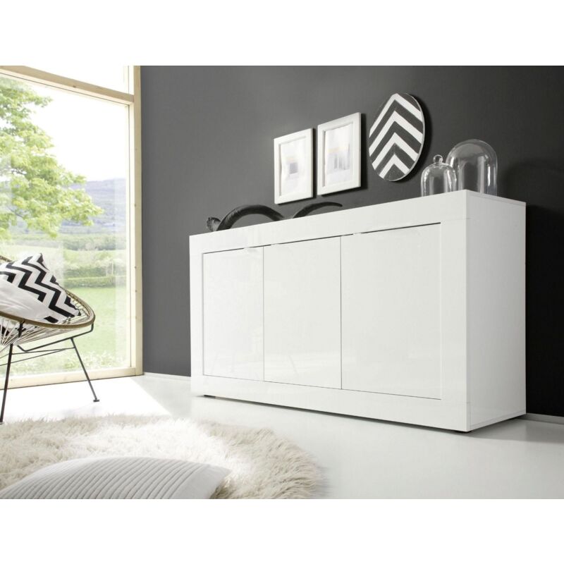 foto del prodotto madia linea basic con 3 ante in finitura bianco laccato lucido