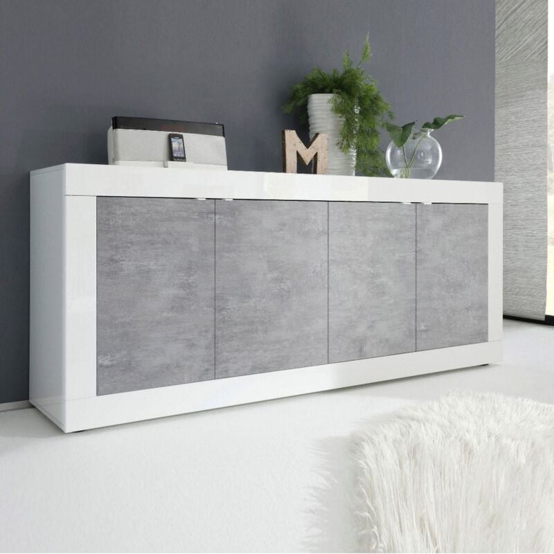 foto del prodotto madia linea basic con 4 ante in finitura bianco laccato lucido e beton