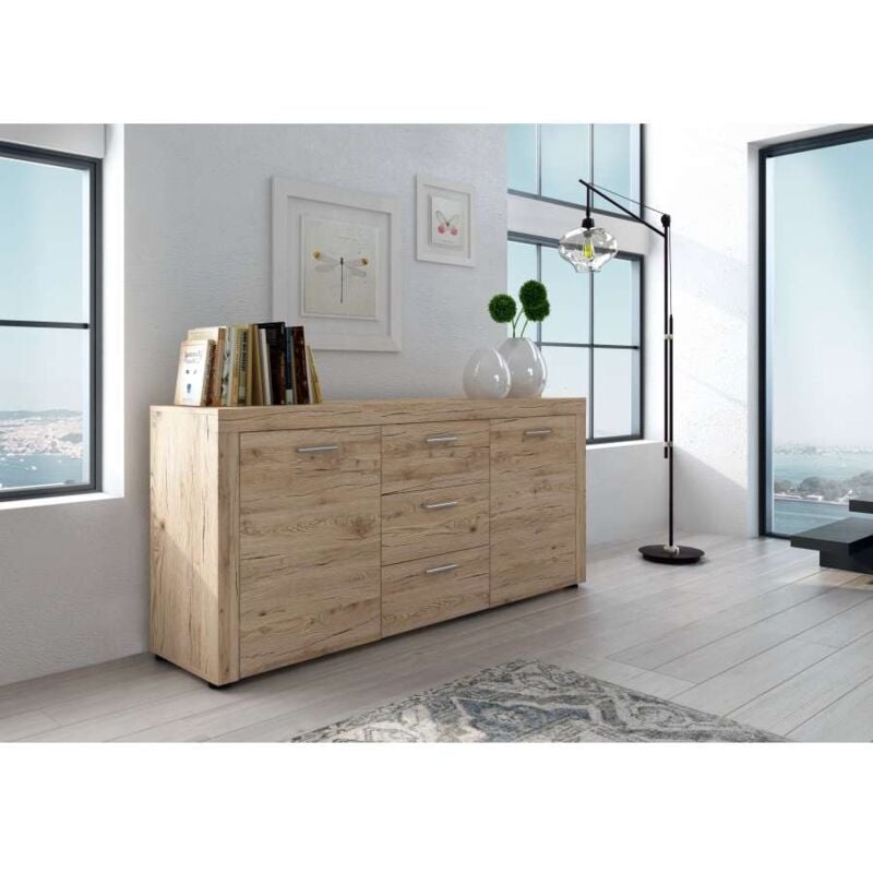 foto del prodotto madia manuel sherwood in legno rovere mobile compatto 167x41x77 cm design funzionale con ante e cassetti