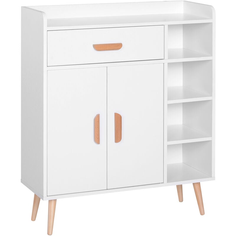 foto del prodotto madia mobiletto soggiorno con piedi in legno di pino bianco 80x29.5x96 cm