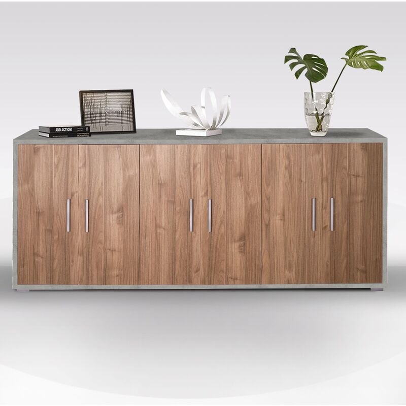 foto del prodotto madia mod. double cm 203x41 h. 84 cemento e noce stelvio