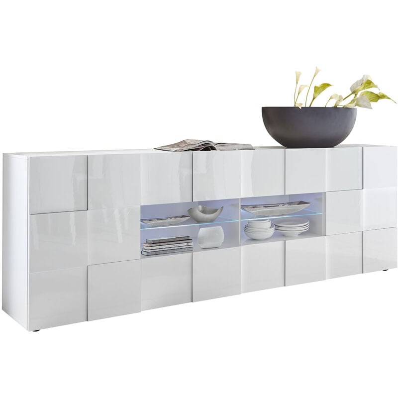 immagine 0 del prodotto madia moderna 2 ante 4 cassetti design a scacchi modello dama 241x43x84 cm bianco lucido