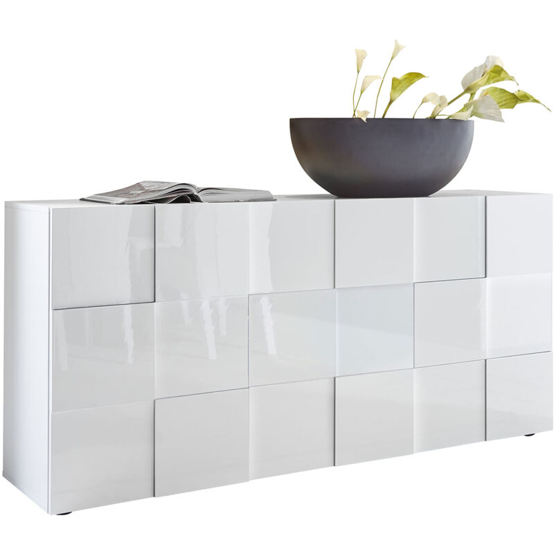 foto del prodotto madia moderna 3 ante design a scacchi modello dama 181x42x84 cm bianco lucido