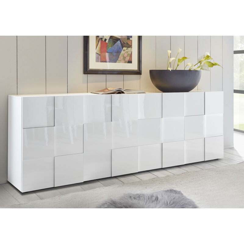 foto del prodotto madia moderna 4 ante design a scacchi modello dama 241x42x84 cm bianco lucido