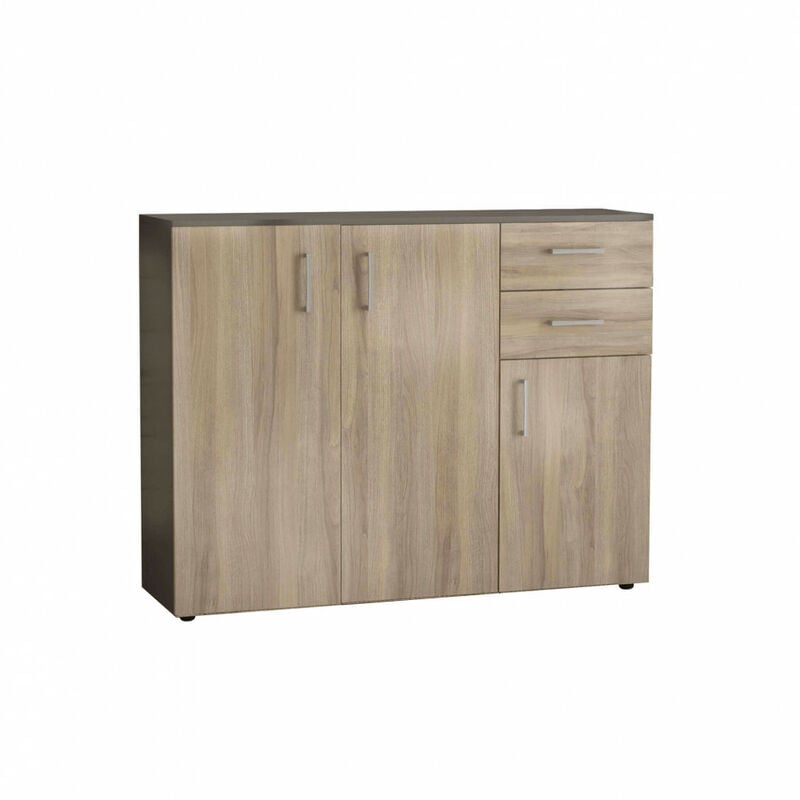 foto del prodotto madia moderna con 2 cassetti e tre ante in truciolare cm 120x35x93 read colore olmo