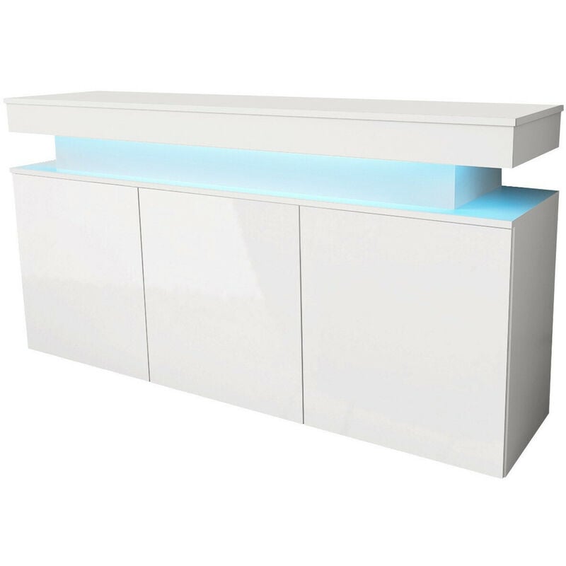 foto del prodotto madia monfero 101, bianco bianco lucido, 83x160cm, il numero di porte 039cm, pannello di fibra a media densit , truciolare laminato, led con