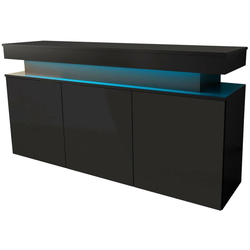 foto del prodotto madia monfero 101, nero nero lucido, 83x160cm, il numero di porte 039cm, pannello di fibra a media densit , truciolare laminato, led con