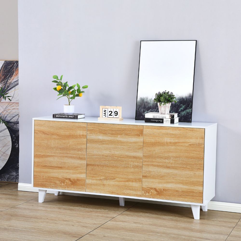 foto del prodotto madia moran struttura colore bianco effetto lucido con 3 ante colore rovere