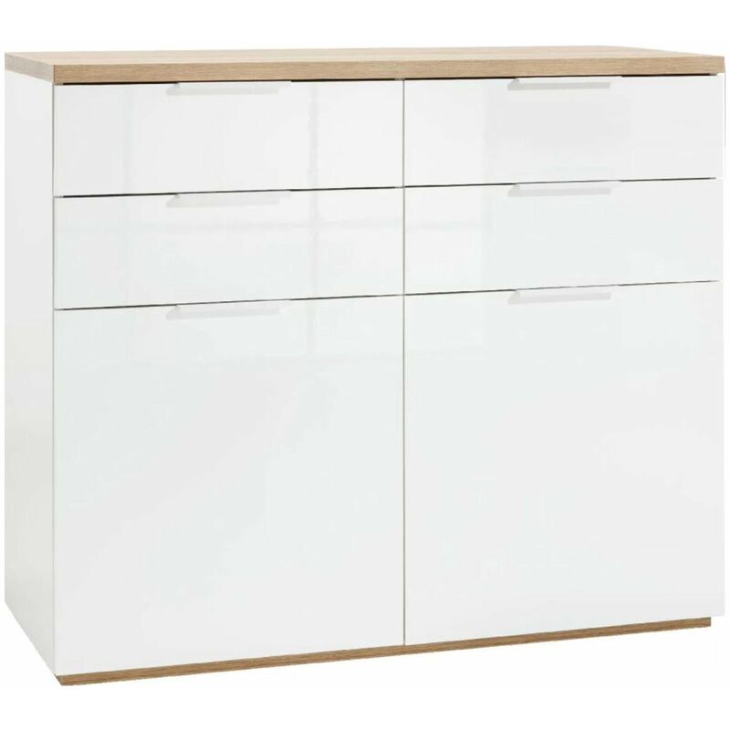 foto del prodotto madia multiuso mundi 2 ante e 4 cassetti bianco laccato arredamento moderno h 102 cm