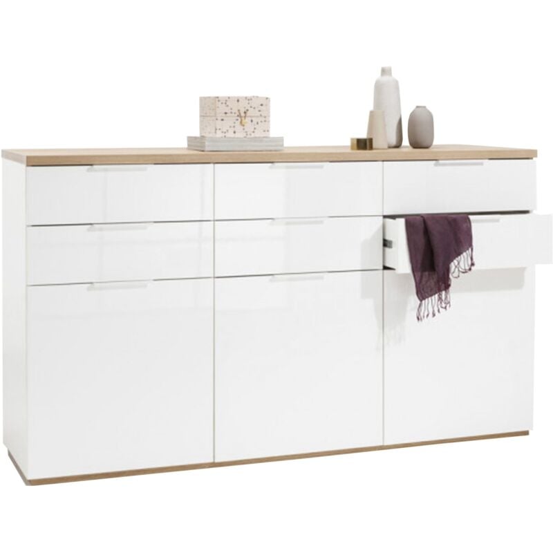 foto del prodotto madia multiuso mundi 3 ante e 6 cassetti bianco laccato arredamento moderno h 102 cm marmo