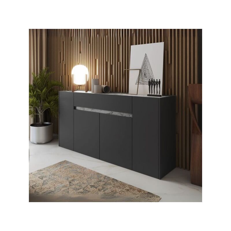 foto del prodotto madia nordik 4 ante e 1 cassetto in colore antracite e marmo bianco