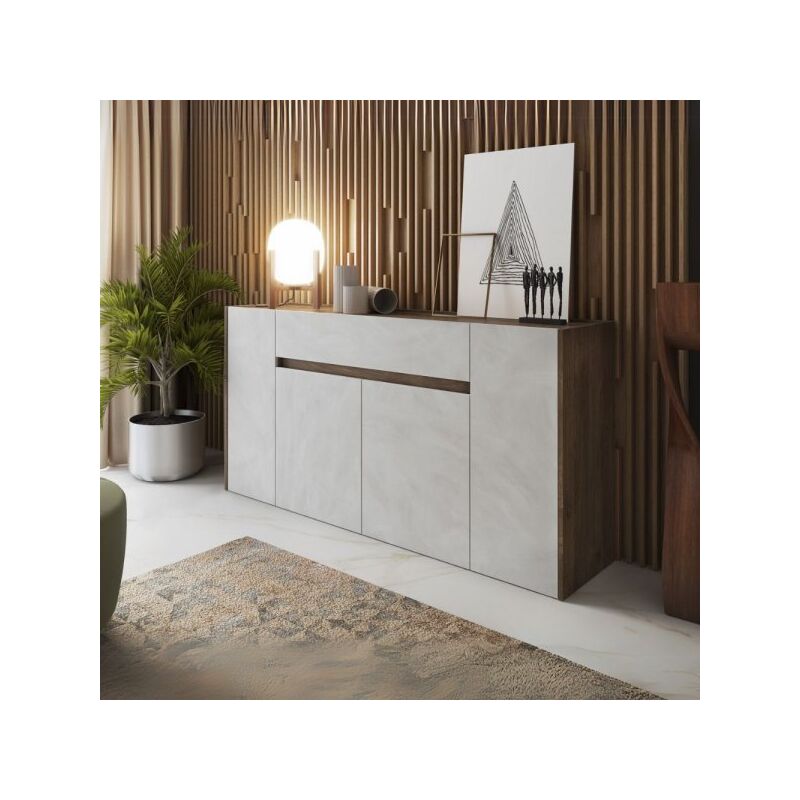 foto del prodotto madia nordik 4 ante e 1 cassetto in colore noce eastwood e bianco spatolato