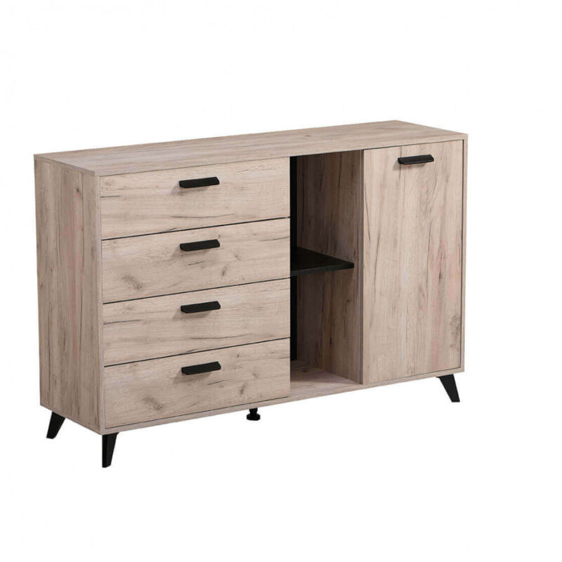 foto del prodotto madia quattro cassetti un anta moderna minimal in legno cm 137,5 x 40 x 90,5 h franci