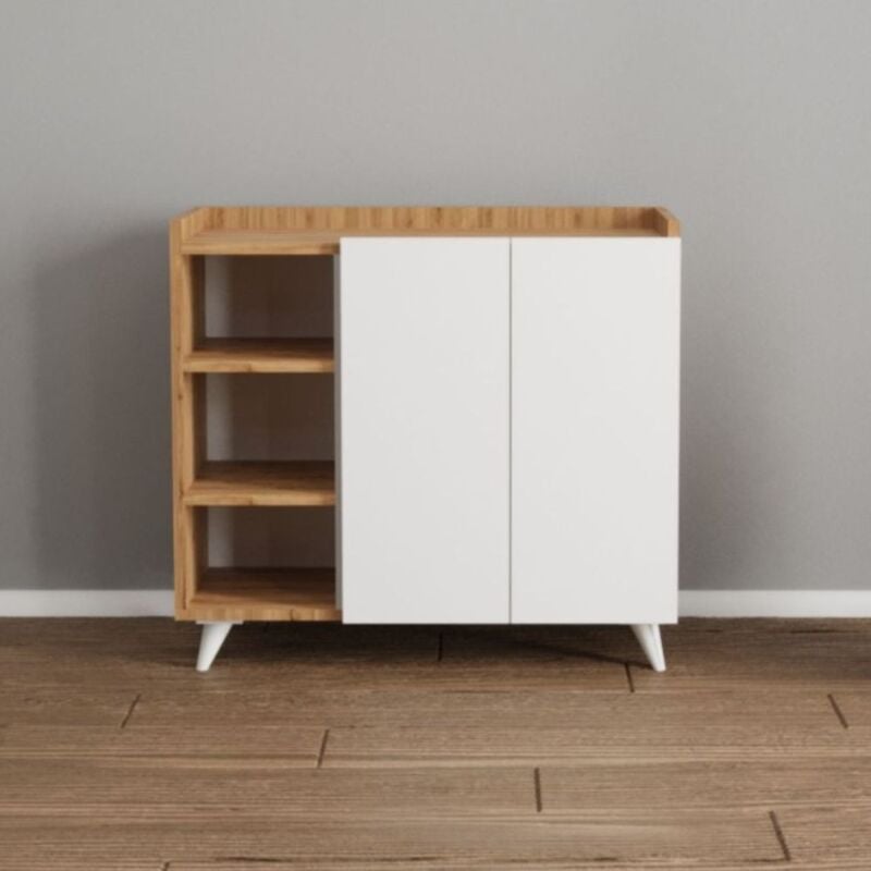 foto del prodotto madia rovere e bianco con 2 ante e vani a giorno alary 90x35x82h