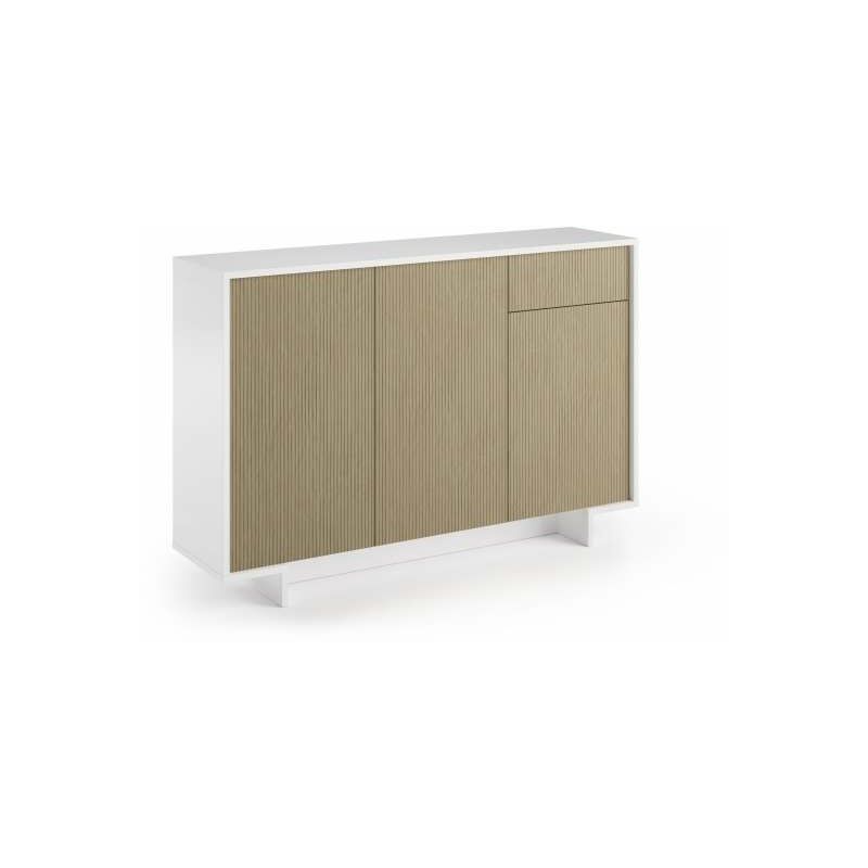 foto del prodotto madia slim, con 3 ante, cassetto e tre ripiani interni bianco cannet chiaro