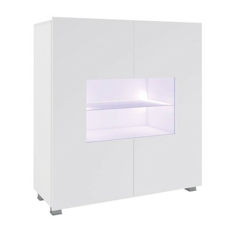 foto del prodotto madia tivdalu 100, bianco bianco lucido, 107x100cm, il numero di porte 035cm, truciolare laminato, vetro temperato, led senza