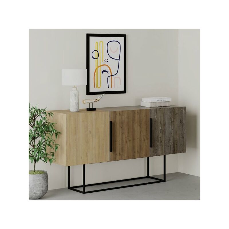 foto del prodotto madia tontini 3 ante colore rovere noce e dark coffe 150 cm