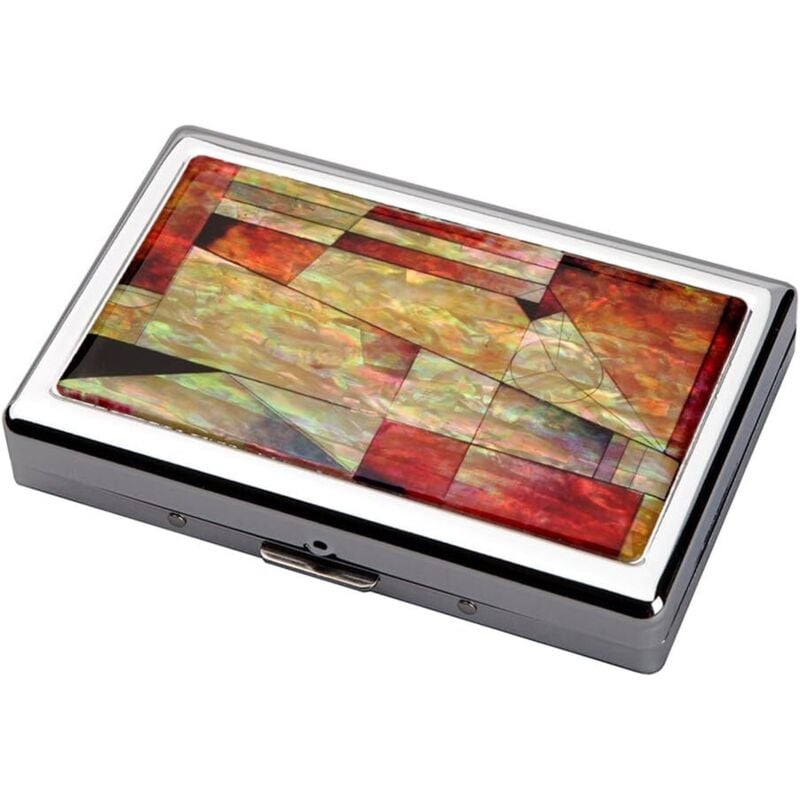 foto del prodotto madreperla rosso rosa blu colorato patchwork mosaico extra lungo 100s super slim king size 16 sigaretta inciso metallo acciaio protezione rfid blocco