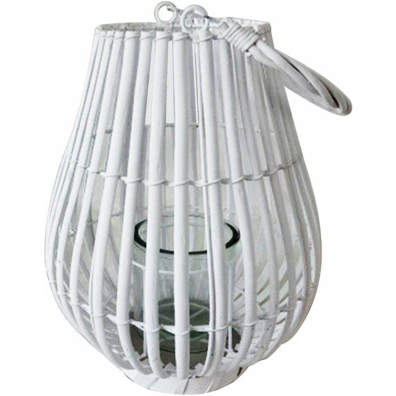 foto del prodotto magazzini cosma lanterna in vimini con portacandela in vetro vimini selection white