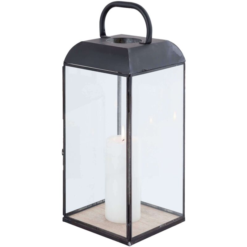 foto del prodotto magazzini cosma lanterna rettangolare in acciaio e vetro con base in legno modern line media