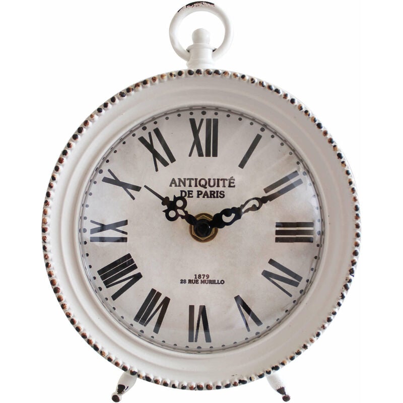 foto del prodotto magazzini cosma orologio sveglia in ferro bianco da appoggio su mensola o credenza vintage time