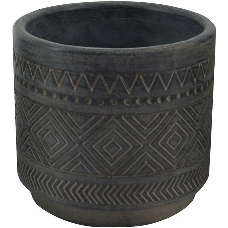 foto del prodotto magazzini cosma vaso tondo basso da esterno giardino in fibra di argilla decorata antracite 18x18x16 cm fresia