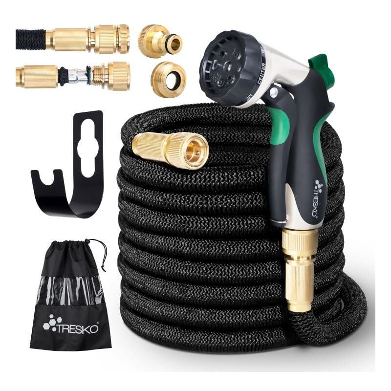 foto del prodotto magic water tubo per irrigazione da giardino e terrazzo orto estensibile raccordo in ottone nero 30m tresko