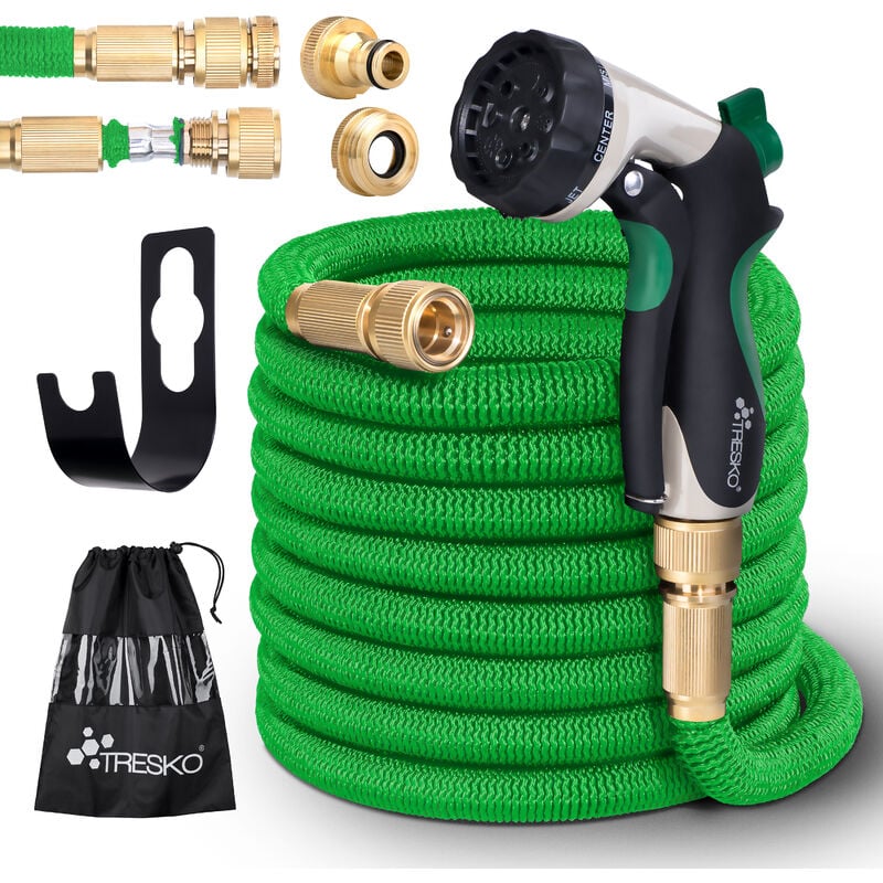 foto del prodotto magic water tubo per irrigazione da giardino e terrazzo orto estensibile raccordo in ottone verde 22,5m tresko