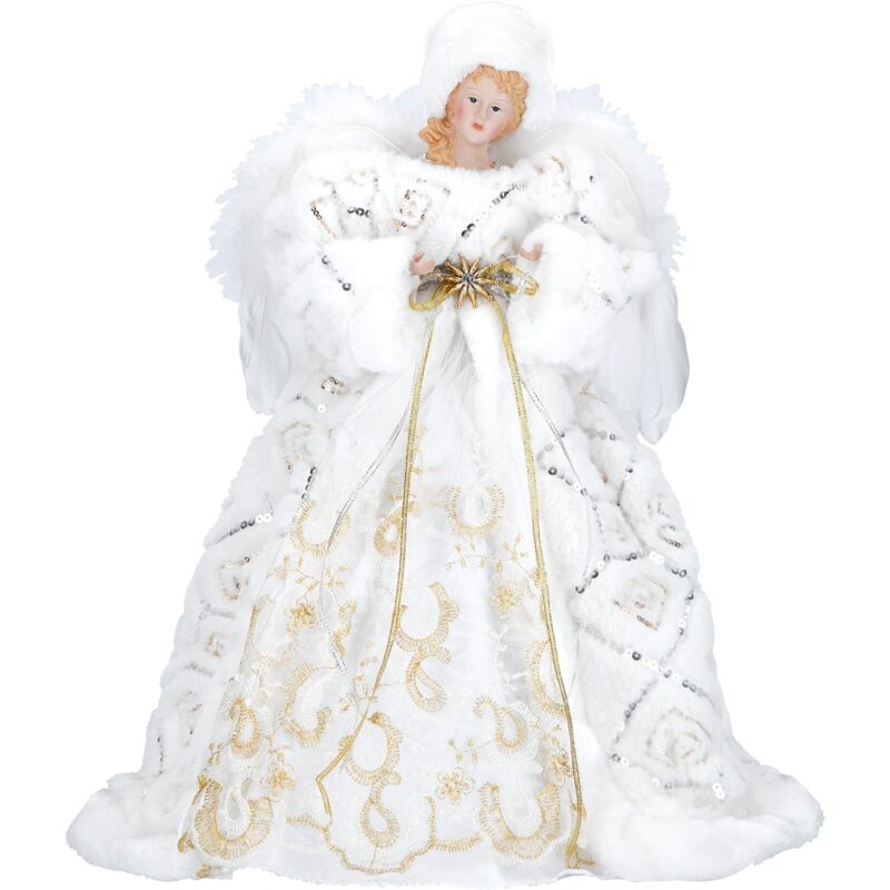 foto del prodotto magiedinatale angelo natalizio decorativo colore bianco e oro statua per presepe h 43 cm