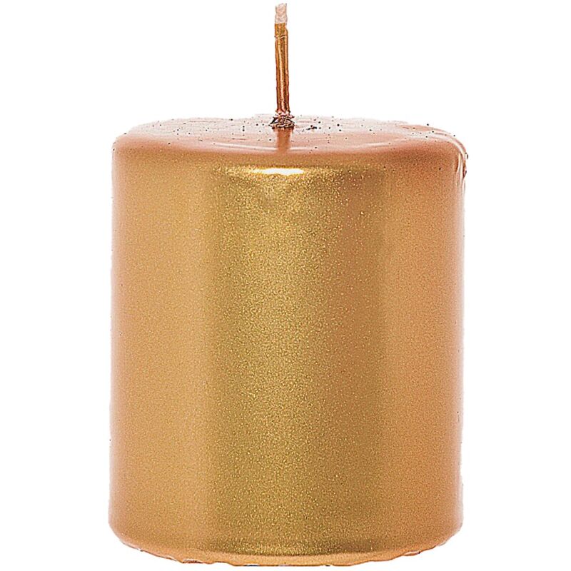 foto del prodotto magiedinatale candela a colonna lucida in cera color oro metallic da 8 cm