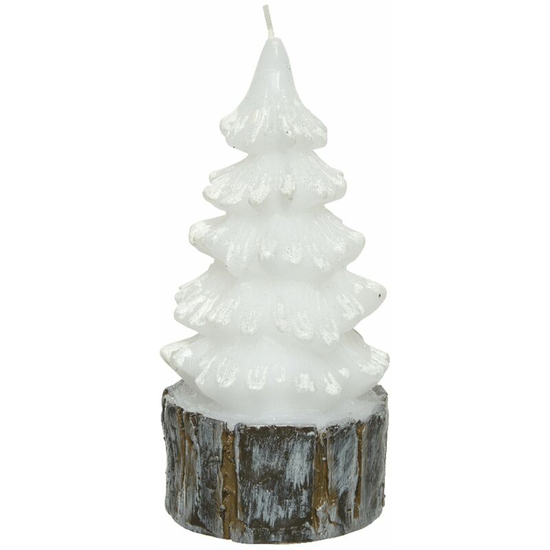 foto del prodotto magiedinatale candela a forma di albero decorativa in cera con glitter color bianco