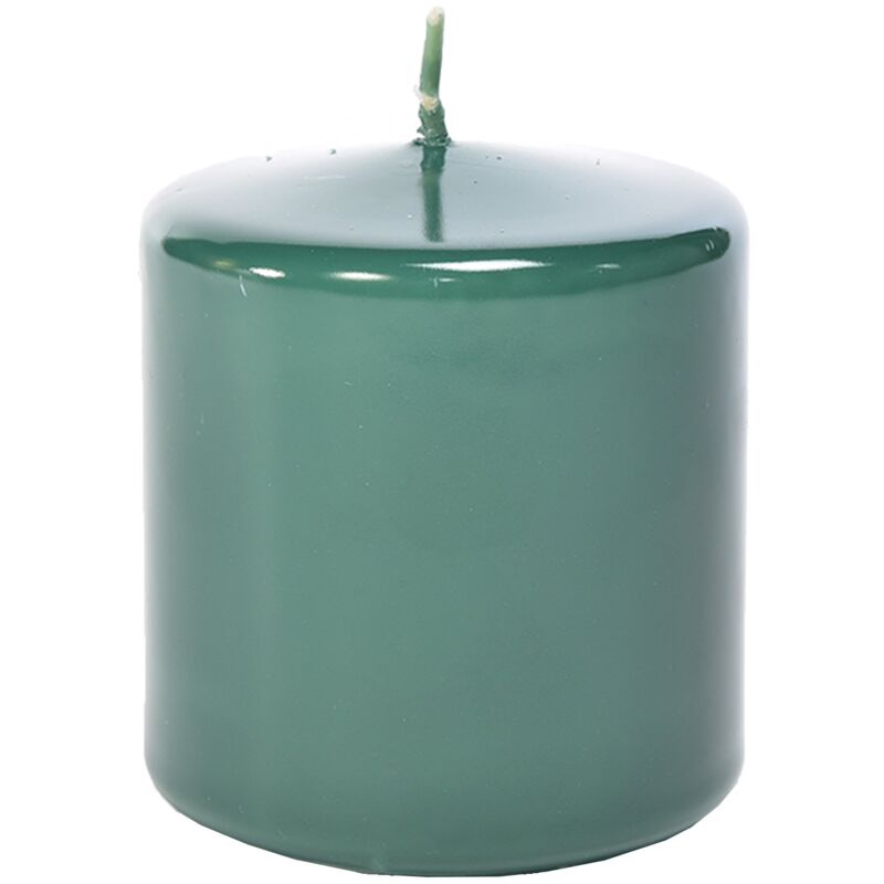 foto del prodotto magiedinatale candela cilindrica a cera verde foresta decorazione da interno ed esterno 9 x h 10 cm