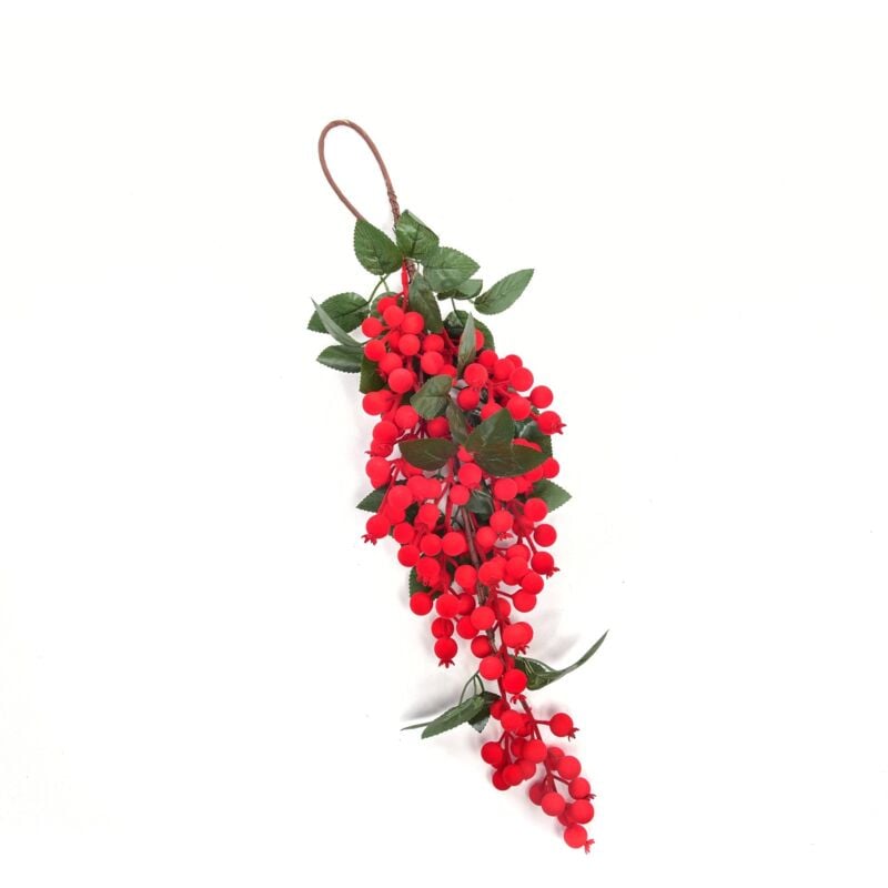 foto del prodotto magiedinatale dietroporta natalizio floccato con bacche colore rosso da appendere h 58 cm