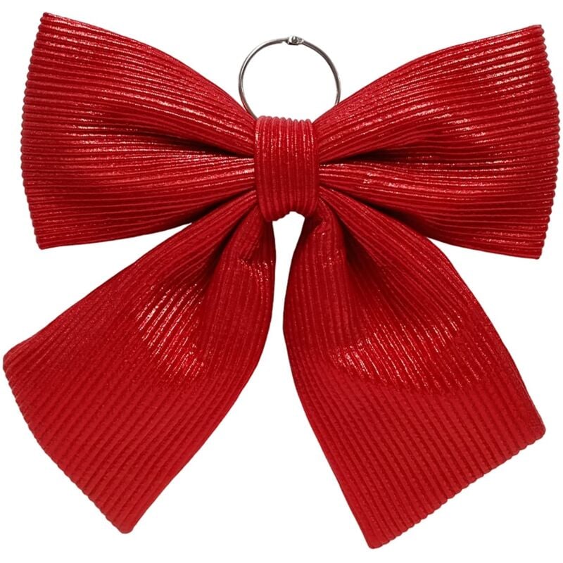foto del prodotto magiedinatale fiocco in tessuto rigato colore rosso decorazione natalizia da appendere 34 cm