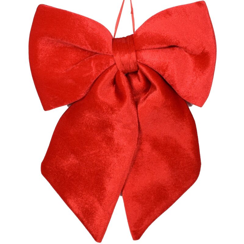 foto del prodotto magiedinatale fiocco rosso in velluto imbottito decorazione natalizia per albero e ghirlanda dietro porta 34 cm
