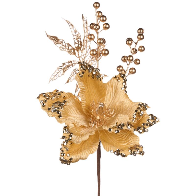 foto del prodotto magiedinatale fiore decorativo magnolia color oro per decorazioni e composizioni di fiori da 46 cm