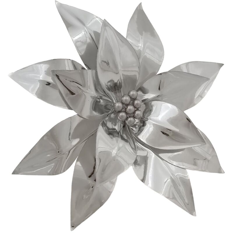 foto del prodotto magiedinatale fiore decorativo natalizio lucido color argento per decorazione ambienti h 50 cm
