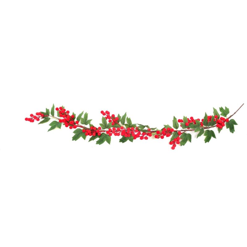 foto del prodotto magiedinatale ghirlanda decorativa floccata con bacche rosse e foglie decorative 133 cm