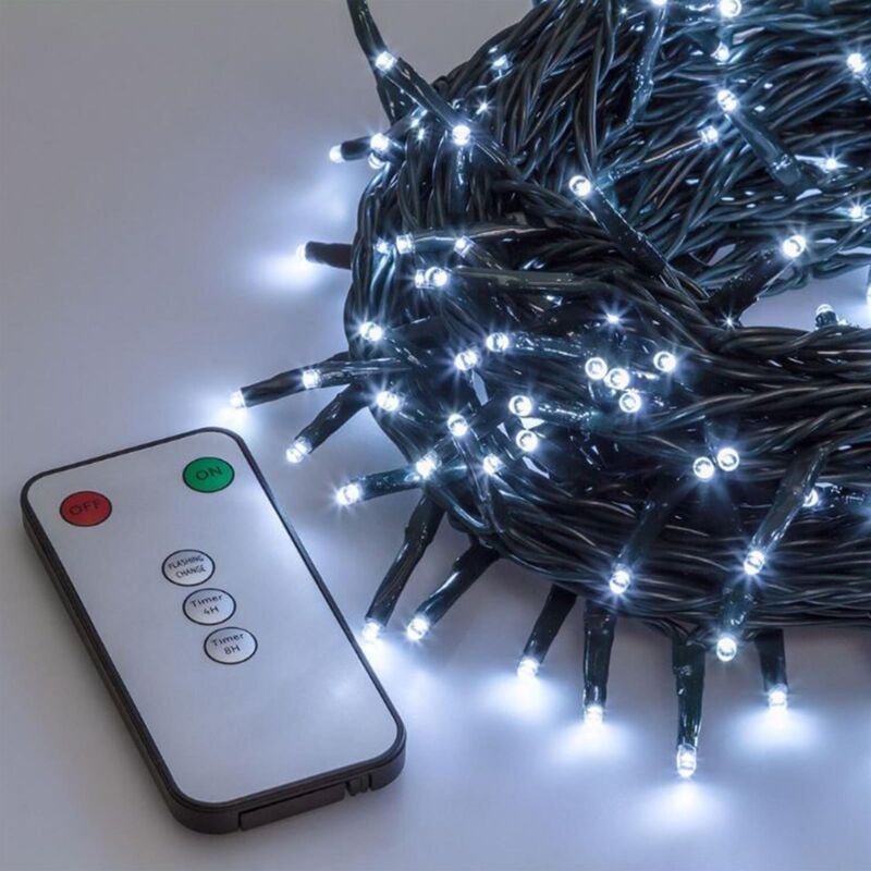 foto del prodotto magiedinatale luci di natale catena a led con telecomando per interno ed esterno addobbi natalizi 5 mm luce calda verde 1200 led 84 mt