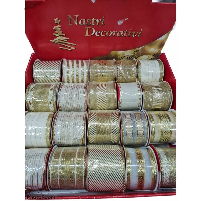 foto del prodotto magiedinatale nastro cordoncino decorato color oro e beige 5 x 300 cm per decorazioni e confezioni natalizie