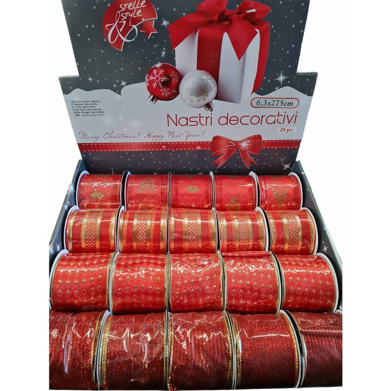 foto del prodotto magiedinatale nastro cordoncino decorato color oro e rosso 6,3 x 275 cm per decorazioni e confezioni natalizie
