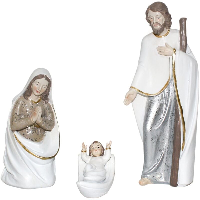 foto del prodotto magiedinatale nativit stilizzata per presepe in poliresina bianco e argento h 20 cm